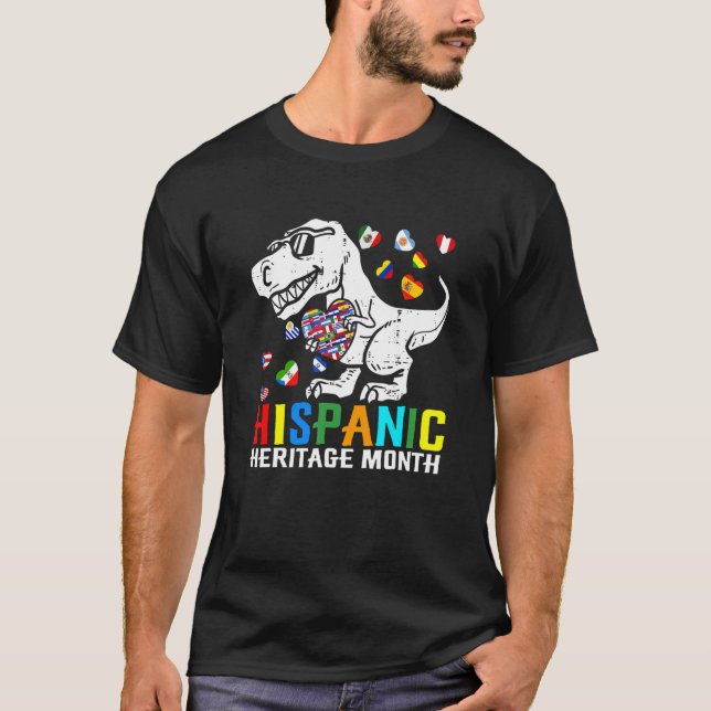 Camiseta Patrimônio Hispânico do Dinossaur Mês Latino Nacio (Frente)