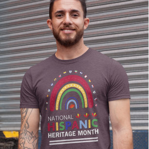 Camiseta Patrimônio Hispânico Mês Arco-Íris e Bandeiras Boh