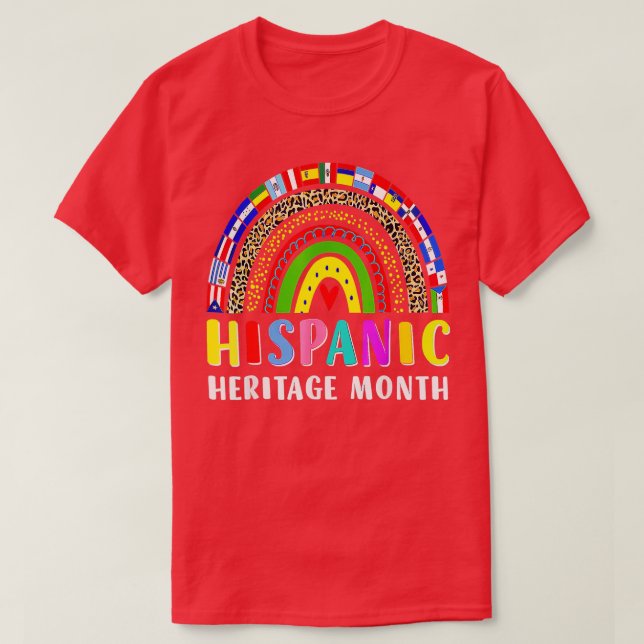 Camiseta Patrimônio Hispânico Mês Arco-Íris Países de Latin (Frente do Design)