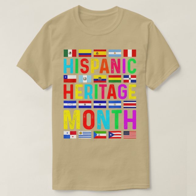 Camiseta Patrimônio Hispânico Mês dos Países Latinos Nacion (Frente do Design)