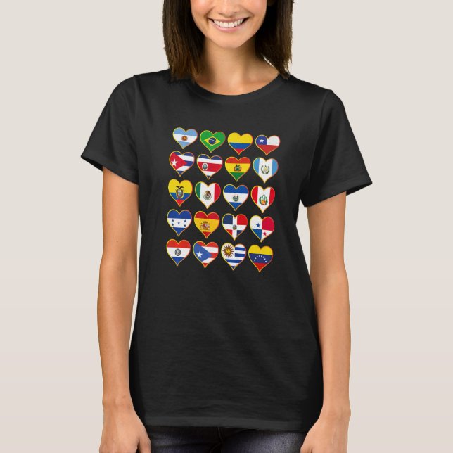 Camiseta Patrimônio Hispânico Mês dos Países Latinos Nacion (Frente)