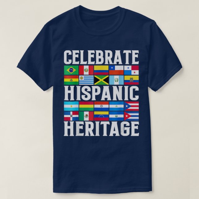 Camiseta Patrimônio hispânico Mês latino Bandeira todos os  (Frente do Design)