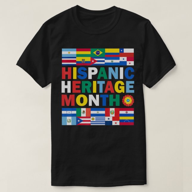 Camiseta Patrimônio hispânico Mês latino Bandeira todos os  (Frente do Design)