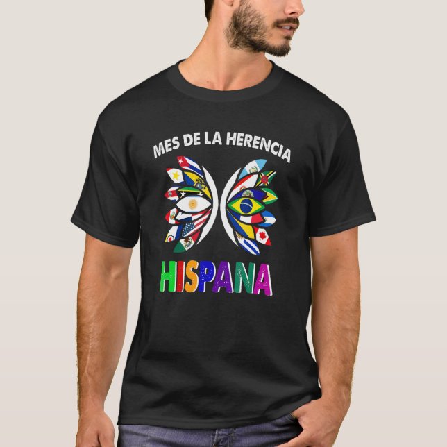 Camiseta Patrimônio Hispânico Mês Latino Todos os Países Ba (Frente)