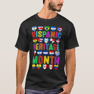 Camiseta Patrimônio Hispânico Mês Latino Todos os Países Ba