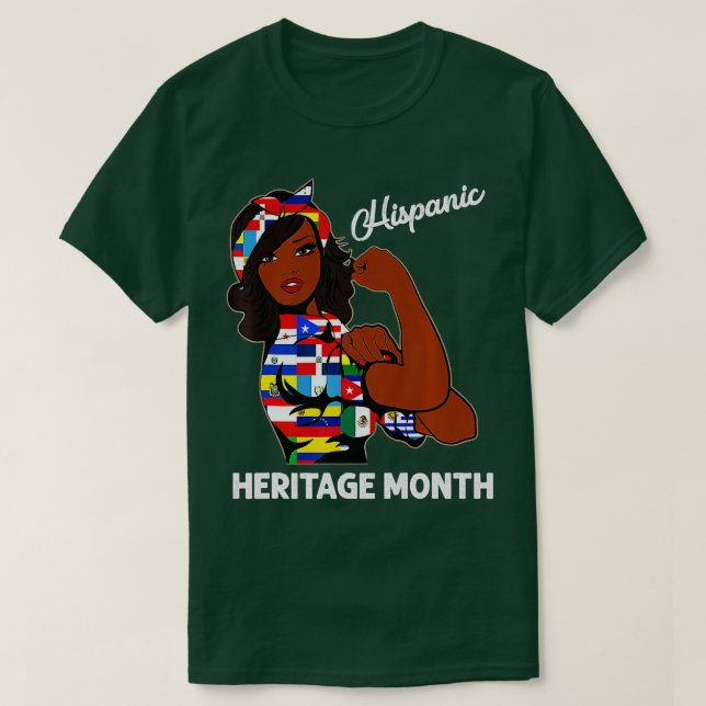 Camiseta Patrimônio Hispânico Mês Mulher Latino Países Fla (Frente do Design)