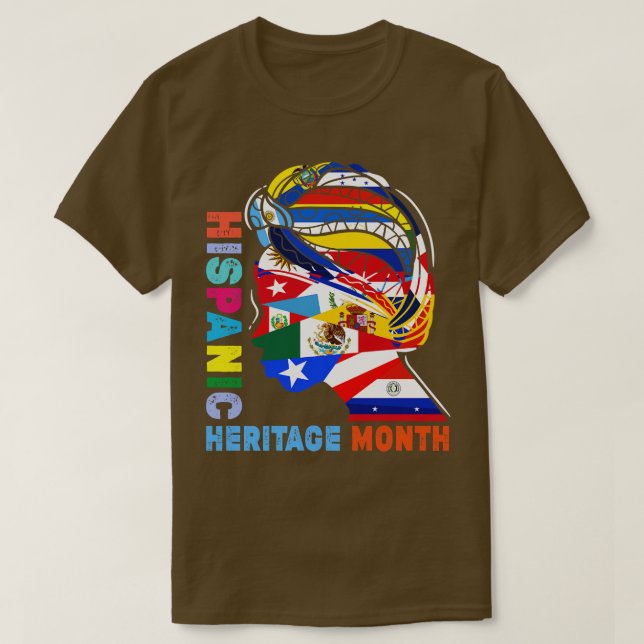 Camiseta Patrimônio Hispânico Mês Países Latinos Bandeiras  (Frente do Design)