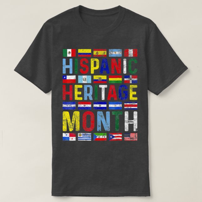 Camiseta Patrimônio Hispânico Mês Vintage Países de Latino  (Frente do Design)