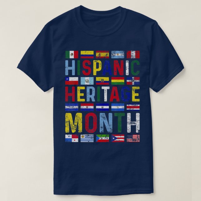 Camiseta Patrimônio Hispânico Mês Vintage Países de Latino  (Frente do Design)