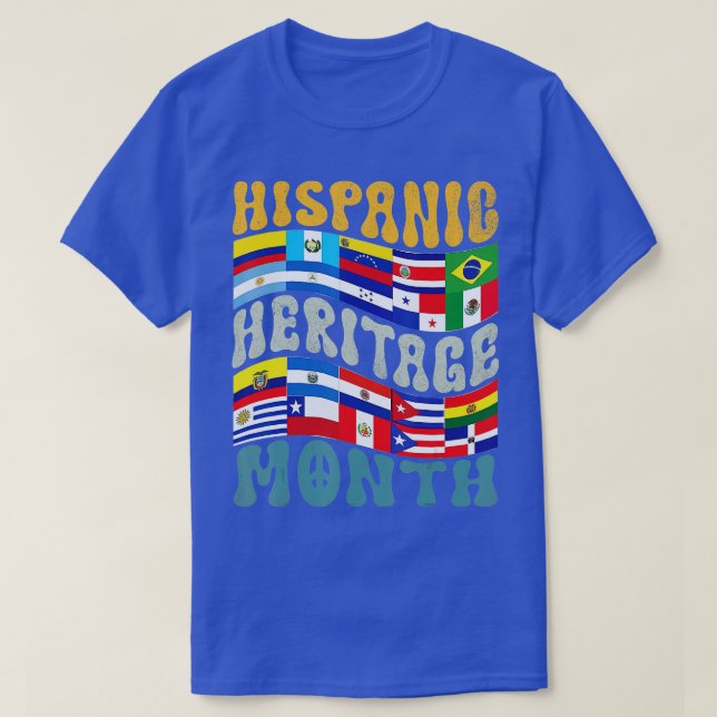 Camiseta Patrimônio Hispânico Retroativo Mês Latino Bandeir (Frente do Design)