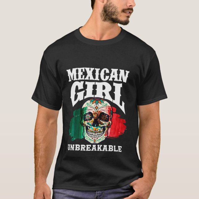 Camiseta Patrimônio Isolável de Rapariga Mexicana Bandeira  (Frente)
