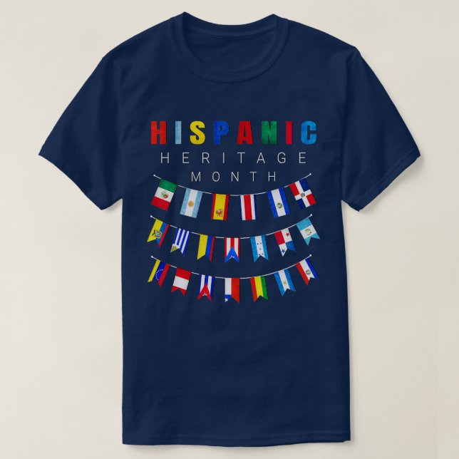 Camiseta Patrimônio Nacional Hispânico Mês Latino Todos os  (Frente do Design)