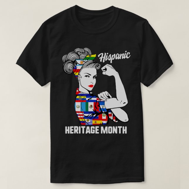 Camiseta Patrimônio Nacional Hispânico Mês Mulher Latino Co (Frente do Design)