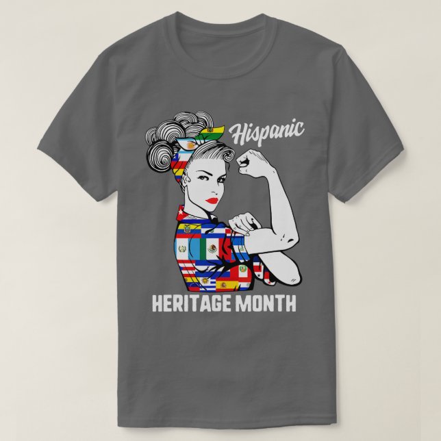Camiseta Patrimônio Nacional Hispânico Mês Mulher Latino Co (Frente do Design)
