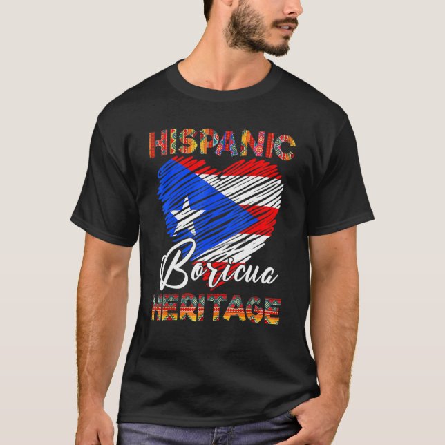 Camiseta Patrimônio Nacional Hispânico Mês Porto Rico Bande (Frente)
