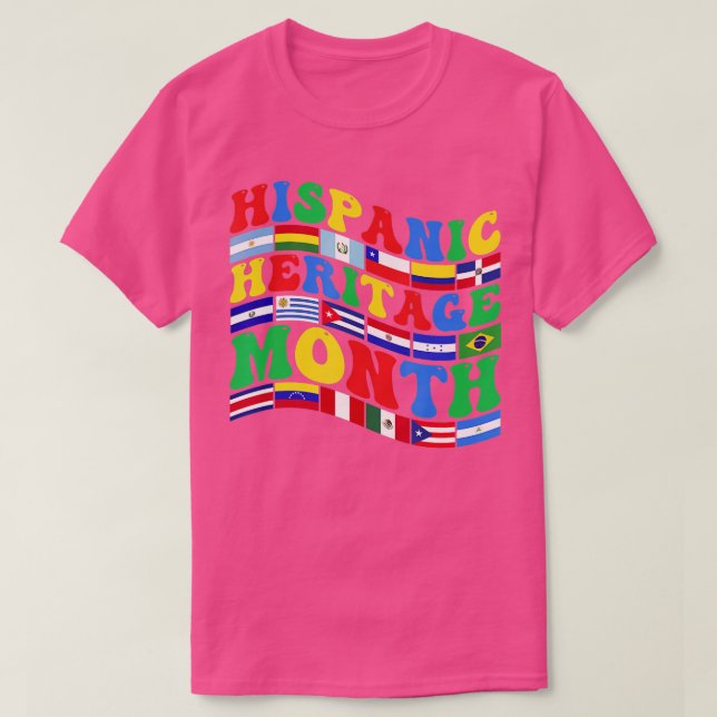 Camiseta Patrimônio Nacional Hispânico Mês Todos os Países  (Frente do Design)