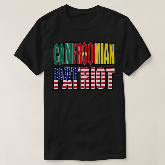 Camiseta Patrimônio Patriótico Americano Camarões Bandeira  (Frente do Design)