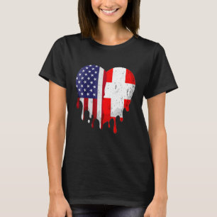 Camiseta Patrimônio Suiço Americano Bandeira de Suiça Mês H