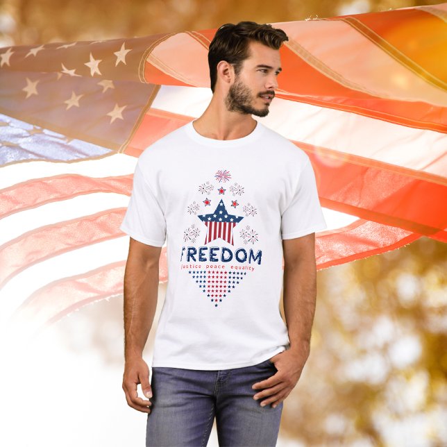 Camiseta Patriot Red Blue Freedom USA Flag Star Família (Criador carregado)