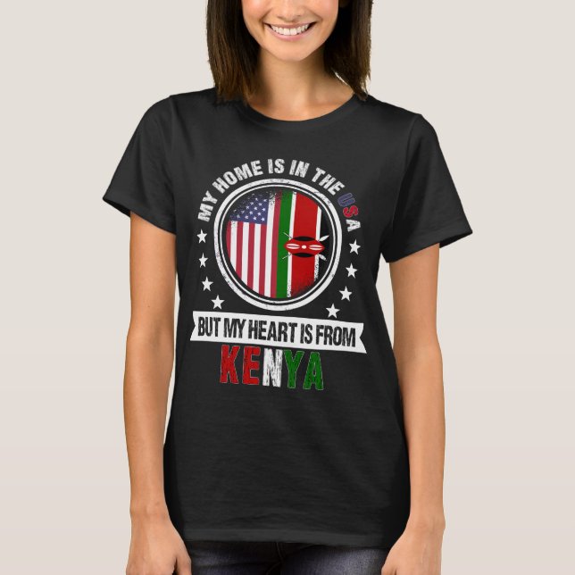 Camiseta Patriota Americano do Sinalizador Queniano Coração (Frente)