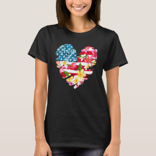 Camiseta Patriota Americano Floral Heart 4 De Julho Dos Eua