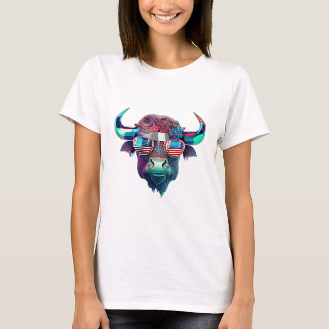 Camiseta Patriota Americano Touro Vaca Buffalo (Frente)