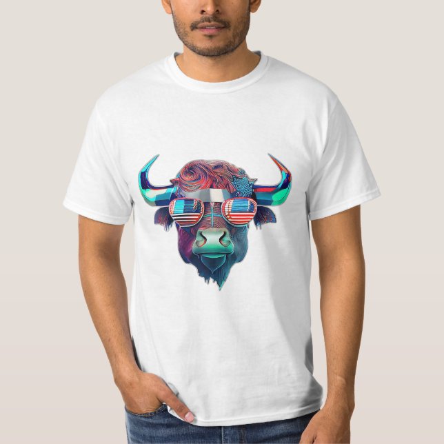 Camiseta Patriota Americano Touro Vaca Buffalo (Frente)