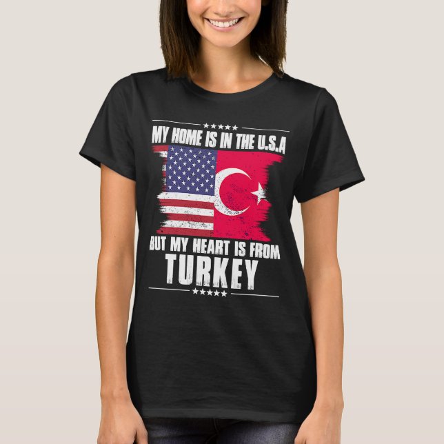 Camiseta Patriota Turkiye Americano Cresceu Orgulhoso em Ca (Frente)