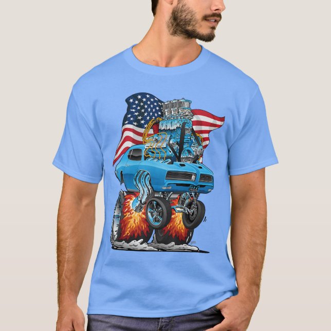 Camiseta Patriotic 60s Muscle Car Funny Dragster USA Hotrod (Frente)