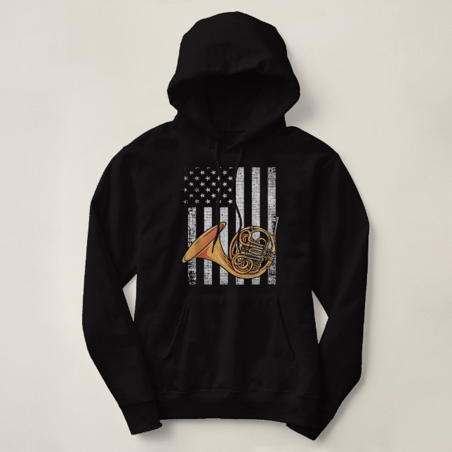 Camiseta Patriotic American Flag Design - Corno Francês (Frente do Design)