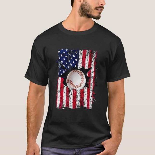 Camiseta Patriotic Baseball 4th Of July Men USA American Fl (Frente)