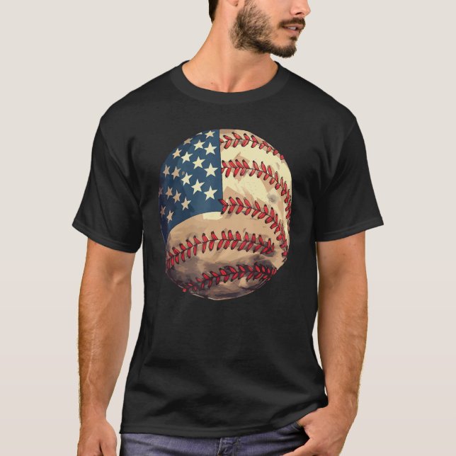 Camiseta Patriotic Baseball 4th Of July USA American Flag (Frente)