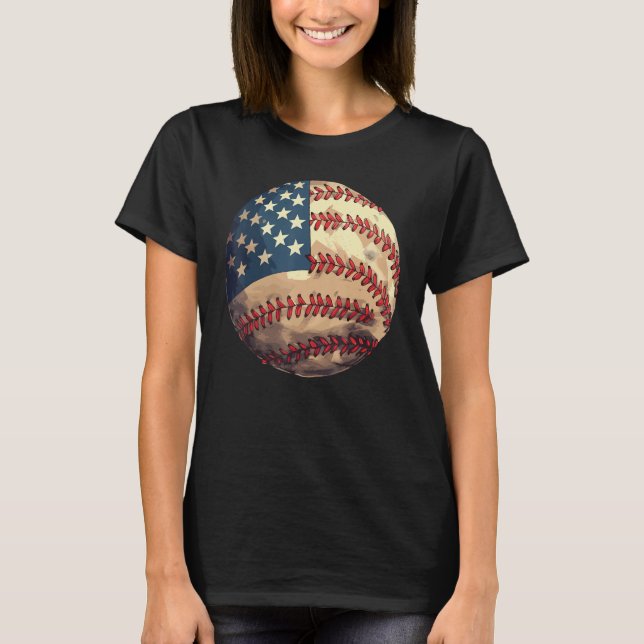 Camiseta Patriotic Baseball 4th Of July USA American Flag (Frente)