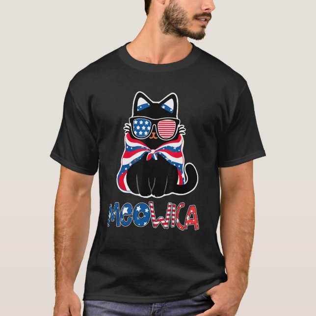 Camiseta Patriotic Cat Meowica Sunglasses 4th of July Funny (Frente)
