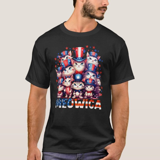 Camiseta Patriotic Cats American Flag 4th of July Meowica (Frente)