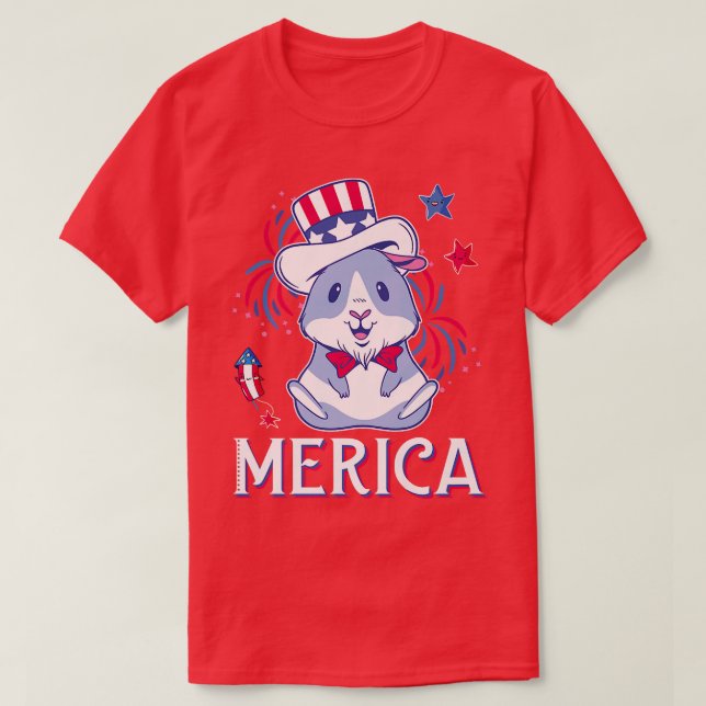 Camiseta Patriotic Cute American Guinea Pig  4th of July Me (Frente do Design)