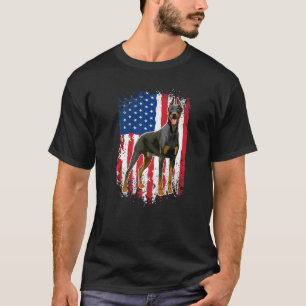 Camiseta Patriotic Doberman Pinscher Dog American Flag EUA