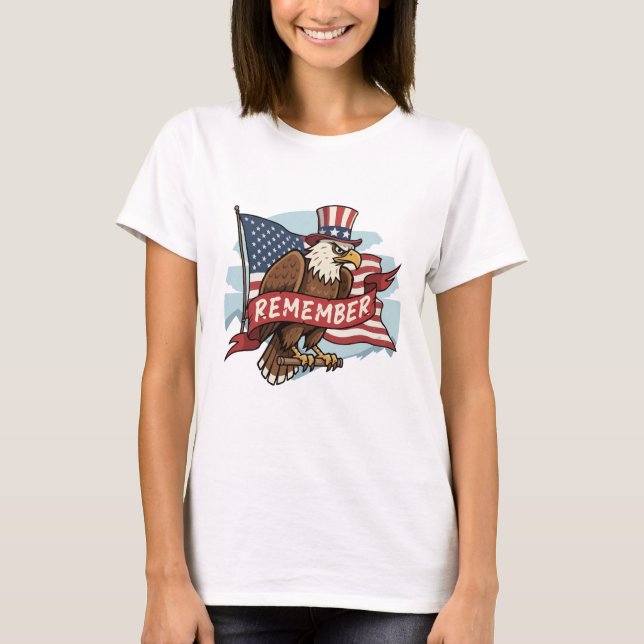 Camiseta Patriotic Eagle "Remember" American Flag Design (Frente)