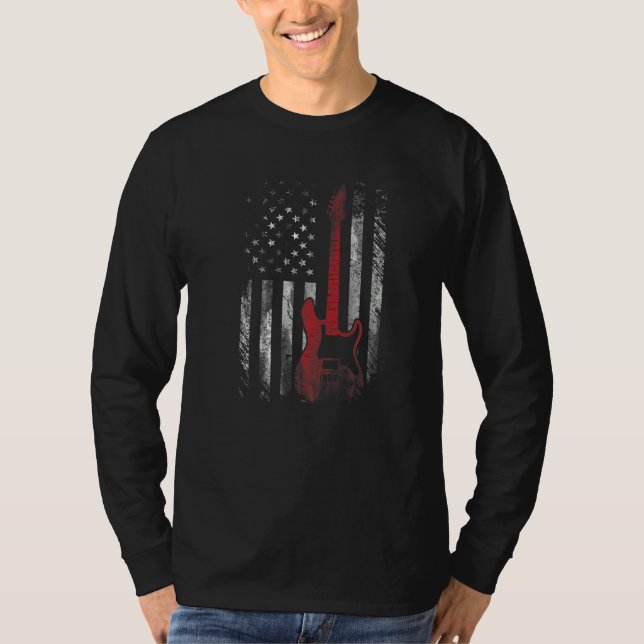 Camiseta Patriotic Electric Guitar American US Flag Music P (Frente)