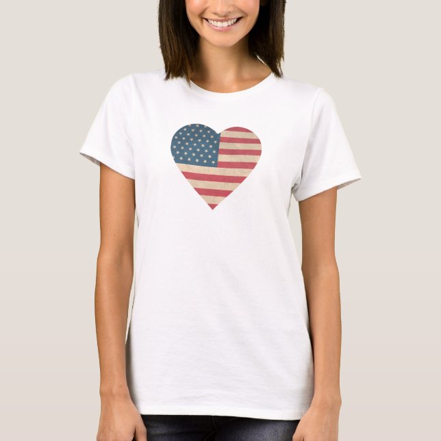 Camiseta Patriotic Flag Heart, 4 de julho (Frente)