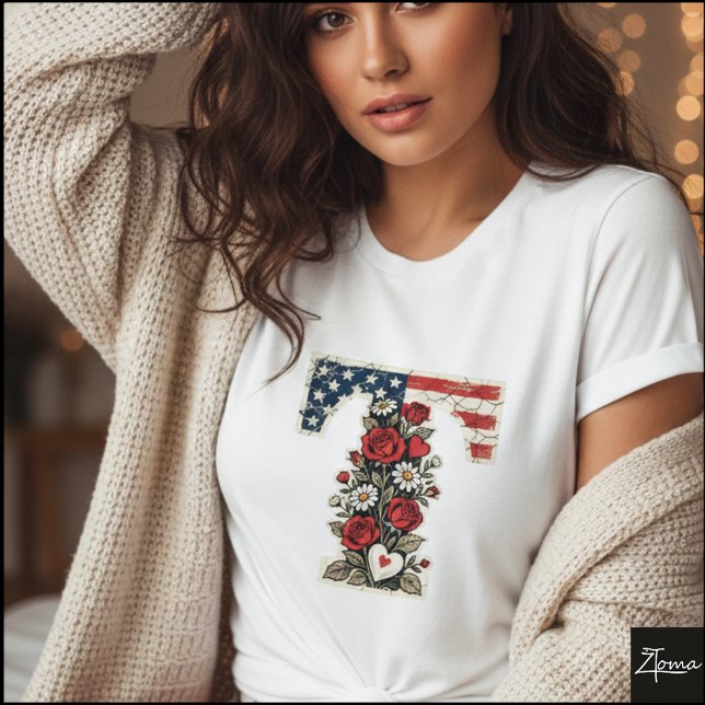 Camiseta Patriotic Floral Letter T Wreath Design (Sample design. Several style are available to choose from, with the option to add a name & color.)