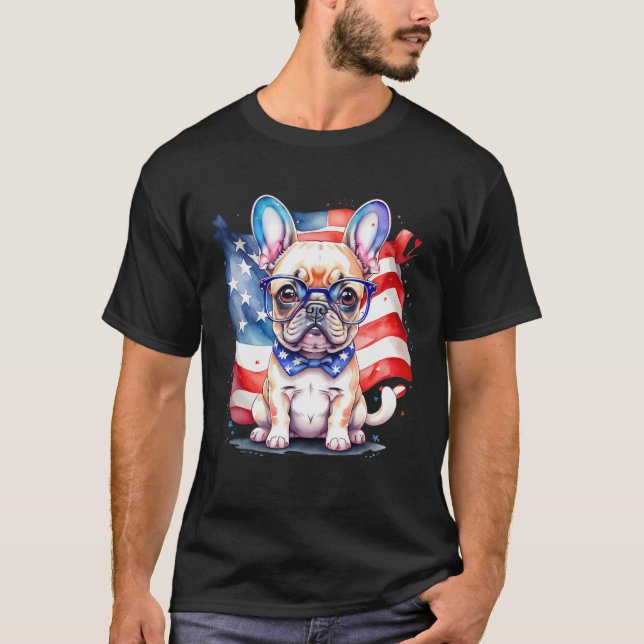Camiseta Patriotic French Bulldog Puppy American Flag (Frente)
