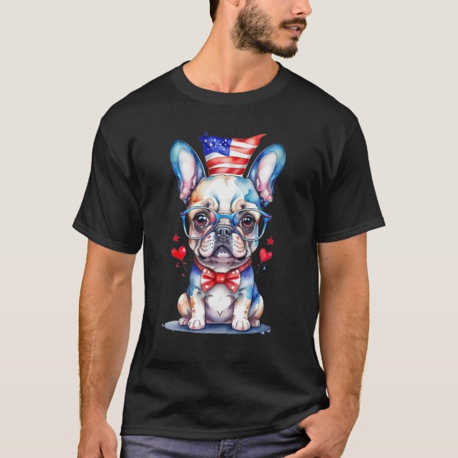 Camiseta Patriotic French Bulldog Puppy American Flag 3 (Frente)