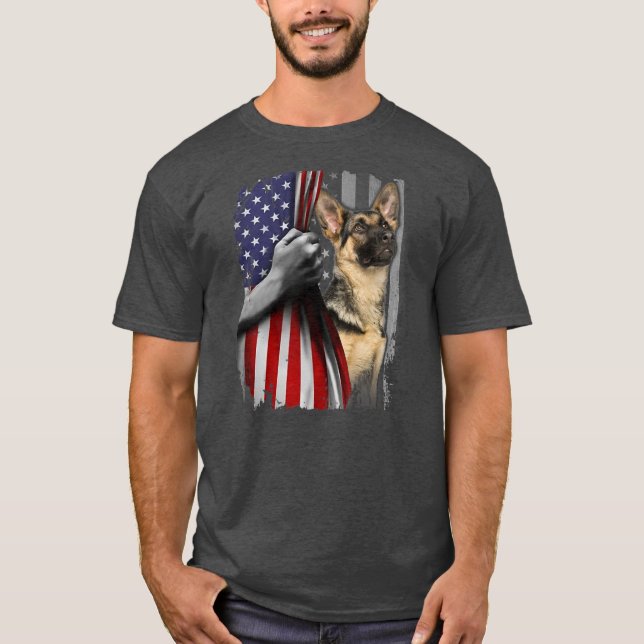 Camiseta Patriotic German Shepherd American Flag Dog Lover (Frente)