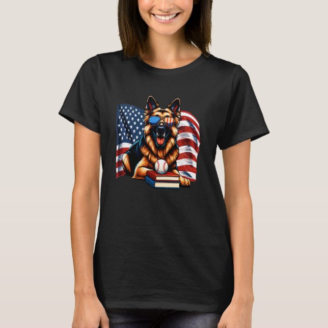 Camiseta Patriotic German Shepherd Dog Books Baseball Ameri (Frente)