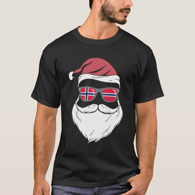 Camiseta Patriotic Hipster Santa Norway flag sunglasses chr (Frente)