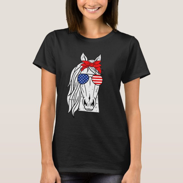 Camiseta Patriotic Horse 4th Of July Funny Sunglasses Pet L (Frente)