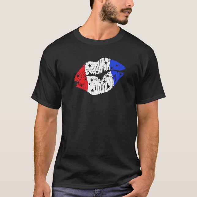 Camiseta Patriotic Kiss on the Red White and Blue Lips USA (Frente)