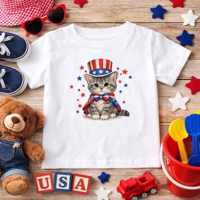 Camiseta Patriotic Kitten Red White Blue (Criador carregado)