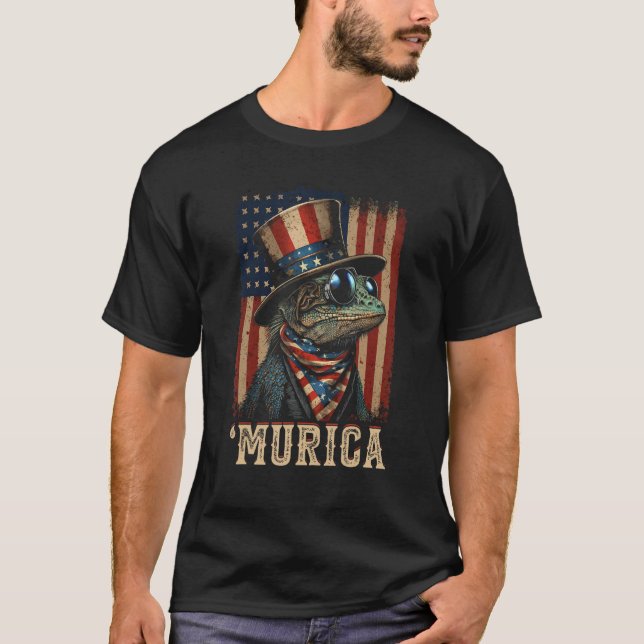 Camiseta Patriotic Lizard Murica 4th of July Bearded Dragon (Frente)
